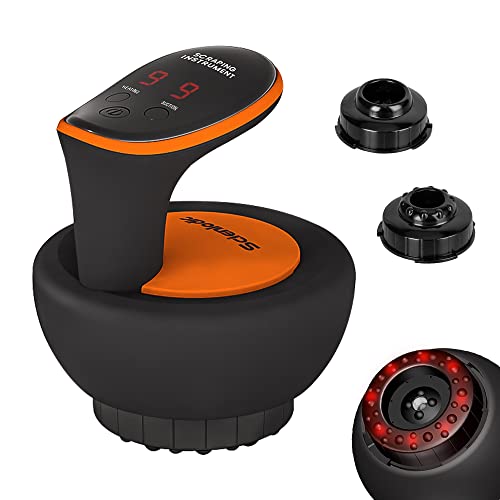 Scienlodic Ensemble de ventouses avec 3 têtes de massage, masseur électrique Gua Sha, ensemble de ventouses chauffantes rechargeables pour dos, corps, jambes, orange Cover