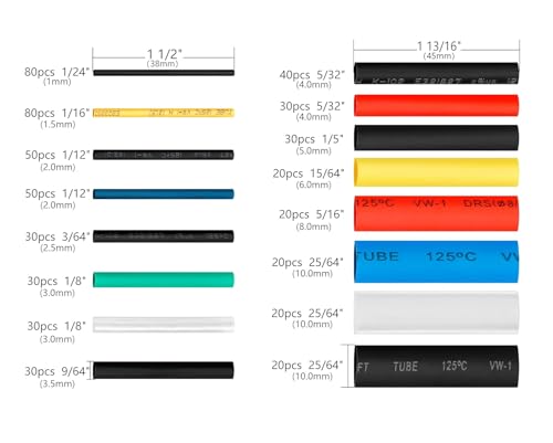 Ginsco 580 pcs 2:1 Heat Shrink Tube 6 Colors 11 Sizes Tubing Set Combo Assorted Sleeving Wrap Cable Wire Kit for DIY