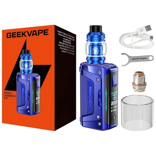 GEEKVAPE Aegis Legend 5 Mod Kit | Aegis Legend 5 Mod Box Mod TC 200W (Batterie Non Incluse) avec Réservoir Sub Ohm Z 5.5ml, Coil Vape Z (Z0.15XM / Z0.4 XM)