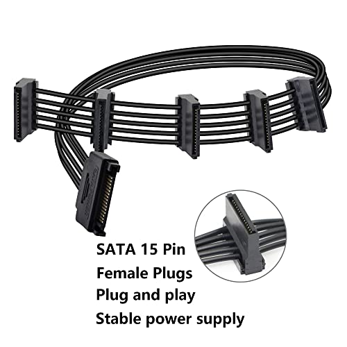 Gelrhonr 15Pin Sata Male To 5 X 15 Pin Sata Female Hard Drive Power Right Angle Splitter Adapter Cable Extension Cable For Hard Disk 50Cm #TOP2