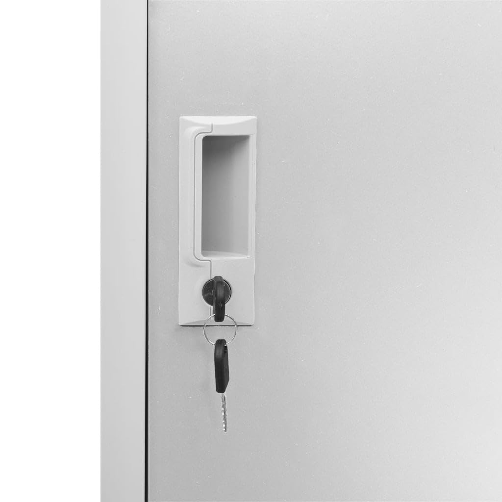 Armadio grigio chiaro, 90 x 45 x 92,5 cm, in metallo, con 4 scomparti e serrature, armadietto moderno per ufficio, scuola e archivio, robusto armadietto per documenti