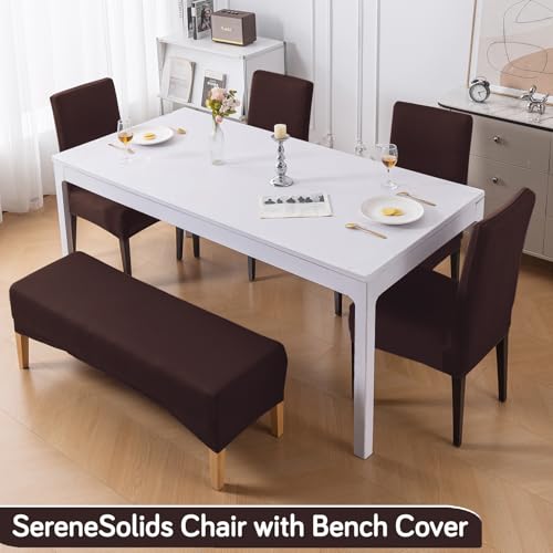 Image of HOKIPO 'SereneSolids' 140 GSM Dining Chair Cover Set of 4 with 1 Bench Cover, Coffee (AR-6282-CFE)