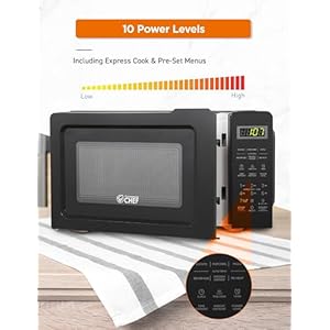 Commercial chef 07 cubic foot microwave with 10 power levels small microwave with pull handle 700w countertop microwave up to 99 minute timer and digital display black  urban country home decor