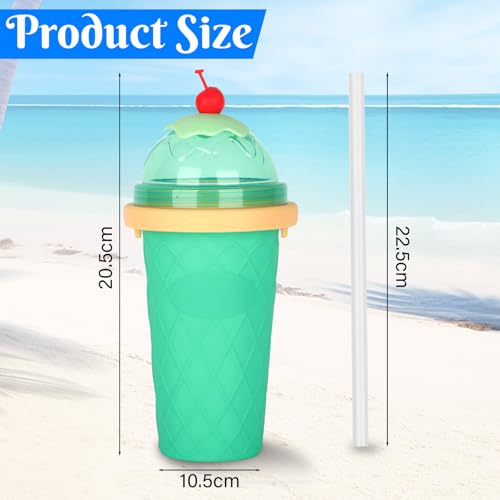 CIOXSOIO DIY Slush Becher, Silikon Squeeze Cup mit 2-in-1 Strohhalm und Löffel, Slush Eis Becher zum Kneten Smoothie Pinch Ice Cup, DIY Slushy Maker Cups, Hellgrün – Bild 4