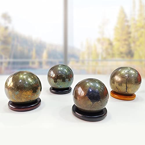 Image of Shubhanjali Healing Crystal Stone Sphere Vastu Natural Pyrite Crystal Sphere Ball Crystal Pyrite Stone Sphere for Home Decor Showpieces Table Decor Meditation 500-550 Gm