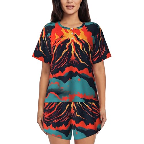 Pyjama volcan femme court ensemble deux pièces fluide col rond vêtements de nuit d'été