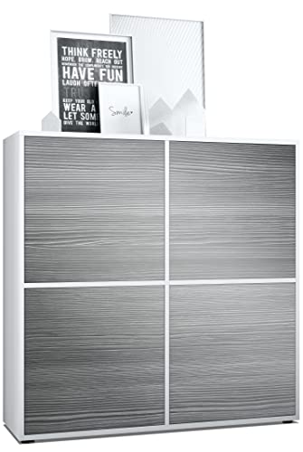 Vladon Highboard Cuba V2 Cupboard 104 x 105,5 x 35,5 cm Sideboard with 8 Shelves, Carcass in White matt/Doors in Avola-Anthracite
