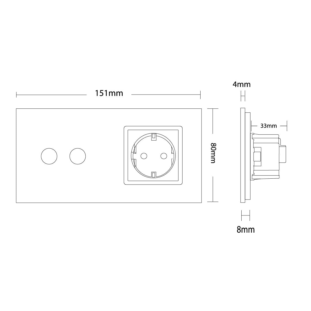 LIVOLO 2-fach Lichtschalter & Steckdose Touchschalter Komplettset mit Serienschalter Steckdose und Glasblende in Schwarz