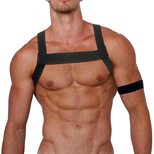 Men's Strong Nylon Body Chest Harness Belt Elastic Shoulder Muscle Bands with Bracelet Club Wear Costumes
