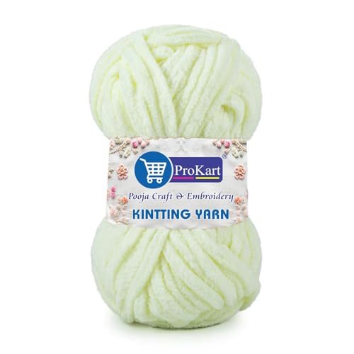 Image of ProKart Premium Blankie Wool, Plush & Cuddly, Chenille Yarn Supersoft Hand Knitting Wool Ball | Blanket Thick /Mottu Yarn Ball Suitable for Hand Knitting and Crocheting for Baby, Adult, Sweaters, caps, Throws, Home Furnishing, Scarves, Blankets (Off White, 100gms x 1 Pack)
