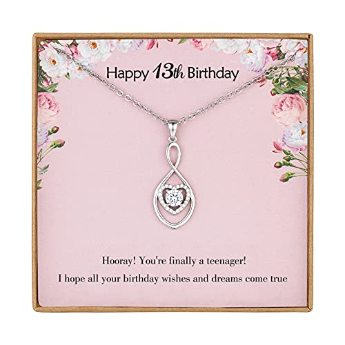 Vanjewnol 13th Birthday Gifts for Girls Presents for 13 Year Old Girls Birthday Gifts for Her Infinity Heart Silver Necklaces for Women with Jewellery Box Sister Gifts N02D