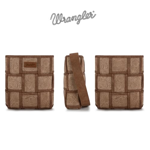 Image of Wrangler Woven Crossbody Bag for Women Vintage Floral Tooled Cross Body Purse