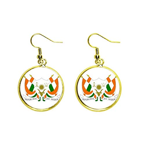 Pendientes Níger de gota dorados con emblema nacional para mujer