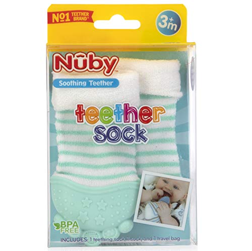 Image of Nuby Soothing Teether Sock, Aqua Stripes