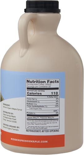 Hidden Springs Maple Vermont Maple Syrup, Quart Grade A Medium Organic, 32 Ounce by Hidden Springs Maple