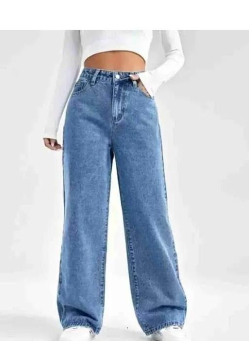 Image of Trendy Casual Cotton Blend Jeans Straight Fit for Women Girls Single Button Design