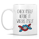 Retreez Funny Mug - Check Itself Before It Wrecks Itself DNA Biology Genetics Teacher 11 Oz Ceramic Coffee Mugs - Funny Sarcastic birthday gift for Science Geek Geneticist friend coworker sister bro