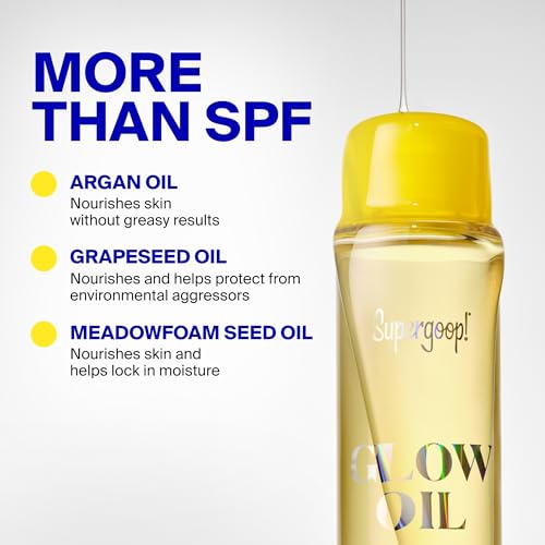 Image of Supergoop! Glow Oil - SPF 50 PA++++ Vitamin E Body Oil + Broad Spectrum Sunscreen Protection - With Marigold, Meadowfoam & Grape Seed Extracts | PA++++, With Marigold, Meadowfoam, Grape Seed Extracts