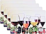 Set of 4 Grapes & Wine Fashion Placemats Durable Pattern Ease Care Wipe Clean Foam Backing Table...