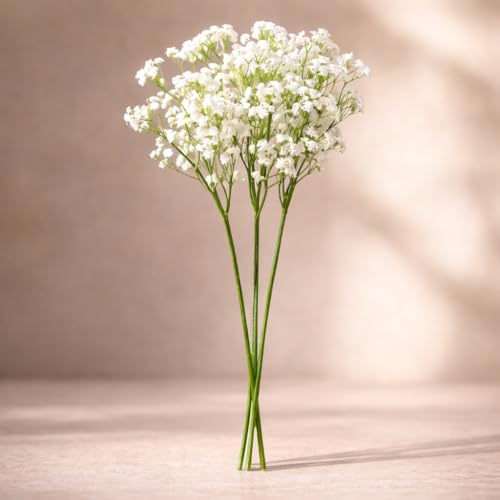 Image of CraftVatika Baby's Breath Artificial Flower Bunch White Gypsophila with Flexible Stems | Realistic Fake Flowers for Vase Decoration | Living Room Table Decor | Wedding Anniversary Party Gift