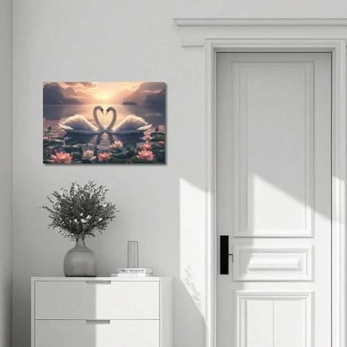Affiche décorative cygne et lotus coucher de soleil 21x30 - 4