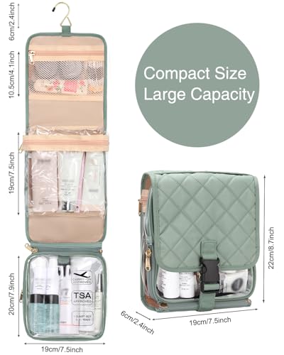 Relavel Travel Toiletry Bag for women with Detachable TSA Approved Toiletry Bag, Compact Hanging toiletry bag with Small Carry On 3-1-1 Clear Waterproof Travel Bags for Toiletries (Green,Small)4