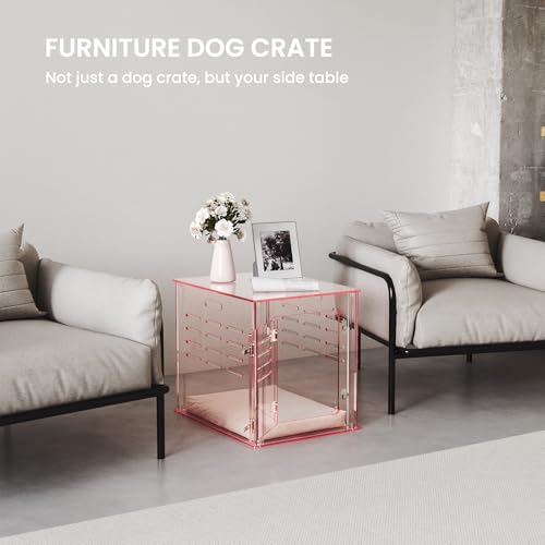 Sumerflos Móveis de acrílico para cães – Mesa de canto rosa transparente para cães pequenos e gatos,