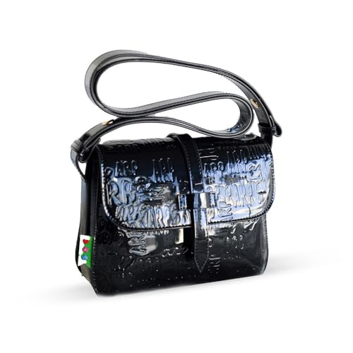 Imagen de Agatha Ruiz de la Prada Bolso Bandolera azul en charol con el logo ARP grabado cierre con tapa
