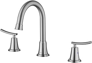 Bathroom Faucets, UERRIC 8 inch Widespread Bathroom Faucets for Sink 3 Hole Brushed Nickel, Lead-Free 2 Handle Bathroom Si...