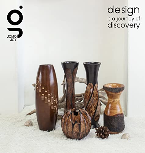 Tall & Slim 14" By 4" Sculptured Wooden Vase For Dried Floral And Decorative Grass Display Hand Crafted Brown Polished Mango Wood Painted Ribbing For Home Table And Floor Decor (Tall-Slim Ribbing #1) #TOP7