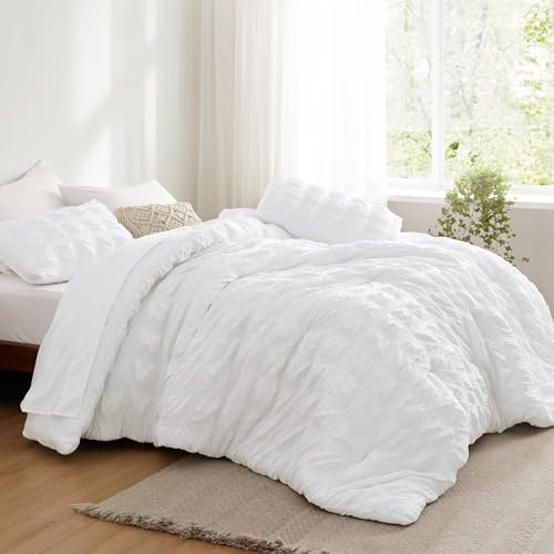 Bedsure Bed in a Bag Queen - 7 Pieces Plaid Seersucker Bedding Comforter Sets, Soft Lightweight White Boho Bed Set with Comforters Queen Size, Sheets, Pillowcases & Shams