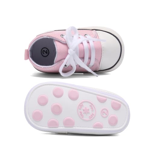 Image of Unisex Baby Boys Girls Shoes, Newborn Infant Non-Slip Canvas Denim High Top Sneakers, Toddler First Walkers Shoes