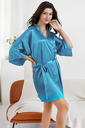 EPLAZA Women's One Size Silver Rhinestones Bride Bridesmaid Short Satin Robes for Wedding Party Getting Ready