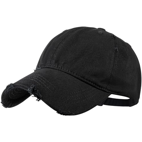 Vintage Baseball Cap for Men Women Distressed Golf Dad Hat Adjustable Washed Cotton Baseball Hat Unisex Black