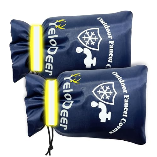 Outdoor Faucet Cover for Winter, Yelodeer 2 Packs 7.1'W X 10.7'H Upgraded Thicken Spigot Pipe Covers, Reusable Waterproof Oxford Faucet Sock, Hose Bib Covers for Winter Insulated Freeze Protection