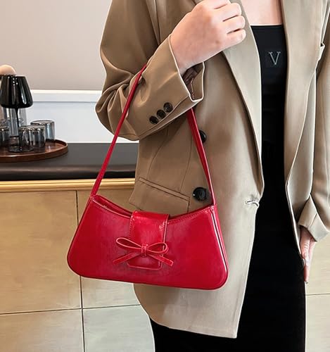 Image of Shoulder Bag for Women, Hobo Handbags Trendy Y2K Purses Patent Leather Clutch Bag Cute Bow Purse