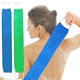 Back Scrubber for Shower for Men and Women | Extra-Long Exfoliating Shower Towel for Back Scrubbing | Exfoliation Back Cleaner Removes Dead Skin and Prevents Acne on Back- 2 Pack - Blue & Green