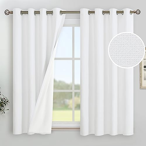 Image of YoungsTex White Linen Blackout Curtains 45 Inch Length, Full Room Darkening Short Window Drapes with Grommet Thermal Insulated for Living Room Bedroom, 2 Panels, 52 X 45 Inch
