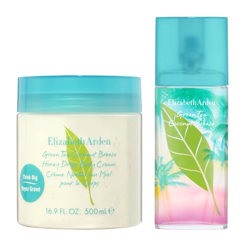 Elizabeth Arden - Green Tea Coconut Breeze Honey Drops, Crema Corporal Hidratante Fragancia de Coco 500 ml + Elizabeth Arden - Green Tea Coconut Breeze, Eau de Toilette 100 ml