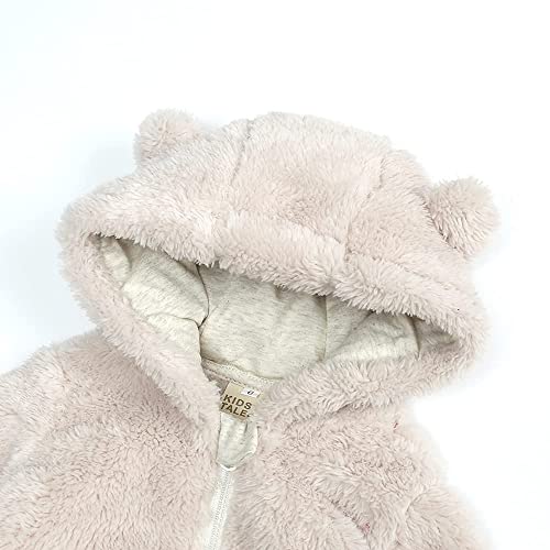 Newborn Baby Boy Girl Jumpsuit Cute Bear Ear Hooded Fleece Rompers Long Sleeve Zipper Outwear Outfits (Beige, 0-3 Months) #TOP2