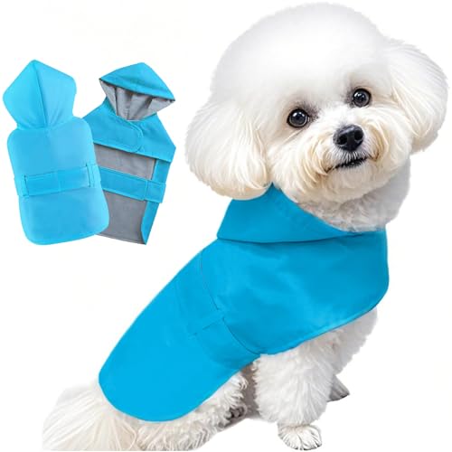 BECNBEAU Dog Raincoat Small Dog Rain Jacket Poncho Waterproof Pet Rain Suit for Puppy Small Dogs Cats Double Layer Breathable Lining Hooded Leash Hole Adjustable,Blue,XS