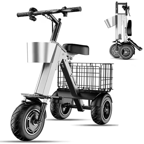 Triciclo eléctrico plegable portátil con marcha atrás, 3 velocidades, motor de 450W, batería de 36V 10Ah, pantalla LED para desplazamientos y viajes