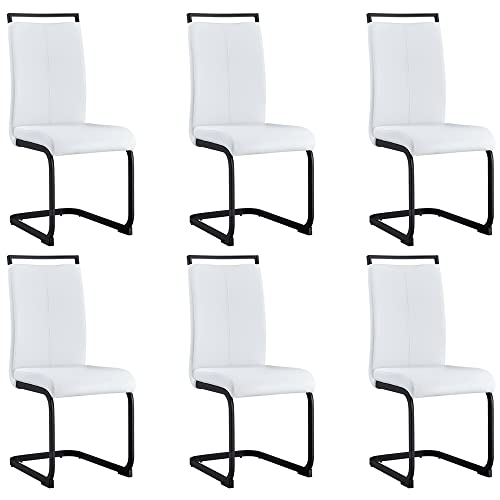 Image of Baysitone Modern Dining Chairs Set of 6, Side & Kitchen Chairs with Black Frame, Faux Leather Padded Seat, High Back for Dining, Kitchen, Living Room - White
