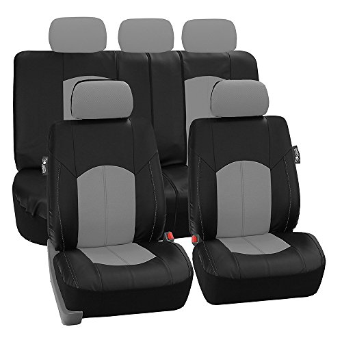 FH Group Universal Fit Full Set Faux Leather Car Seat Covers for Low Back Front Seat Covers, Airbag Compatible, Split Bench Rear Seat Cover for SUV, Sedan, Gray