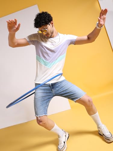 Image of The Indian Garage Co Men Drop Shoulder Loose fit Colourblocked Round Neck Tshirt