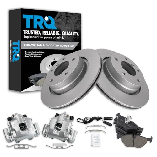 Image of TRQ Rear Brake Pad and Rotor Set Ceramic G Coated Rotors Calipers | For 2000 BMW 323i 323Ci 2001-2003 325i 325Ci