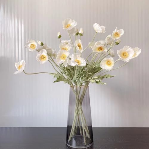 JPORSHU 8 ramos de flores artificiales de amapola, 59 cm, seda realista, flores silvestres falsas para decoración del hogar, boda, fiesta, arreglos florales, centro de mesa de cocina (blanco)