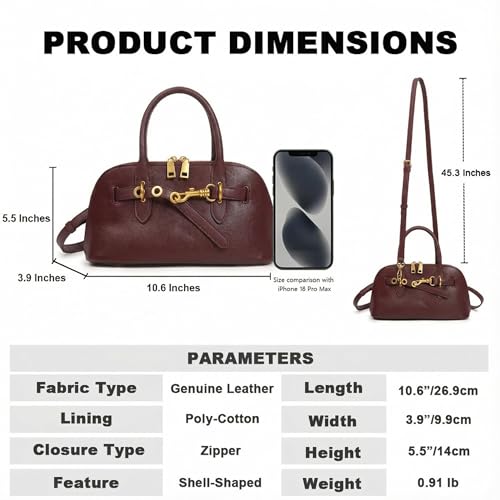 Image of Womens Leather Satchel Handbag, Top Handle Crossbody Purse | Genuine Leather, Structured Satchel, Small or Large, Top Handle, Crossbody Strap, Daily Carry, Work Travel