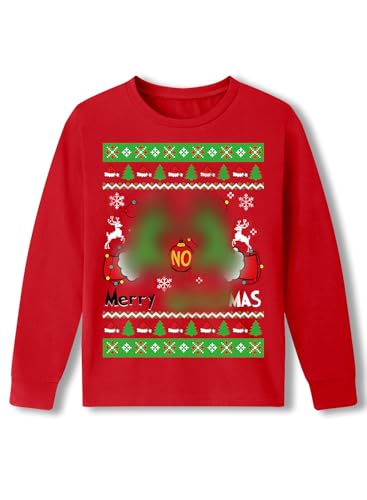 Child Girl's Christmas Holiday Crew Neck Sweatshirt Long Sleeve Funny Xmas Ugly Top Red Merry Christmas 14 Years