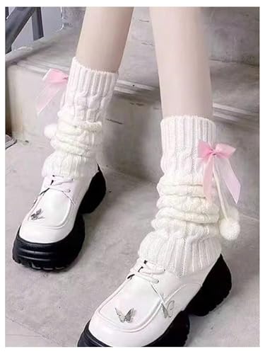 Image of WDIRARA Women's Bow Knitted Ankle Leg Warmers Long Socks Kawaii Boot Socks Y2K
